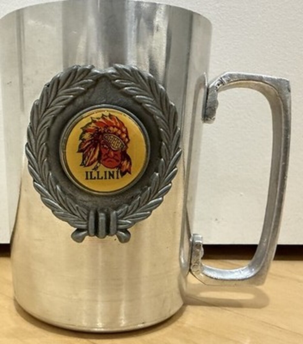 Vintage University of Illinois Fighting Illini Aluminum Beer Mug Stein Old Logo